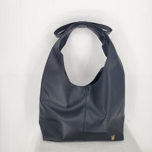 Victoria's Secret Black Faux Leather Bow Shoulder Bag Hobo VS Gold Logo